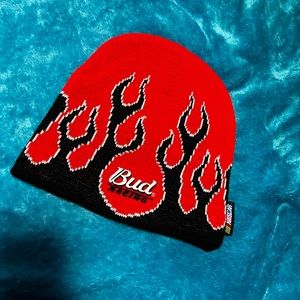 Black & Red Flame NASCAR Beanie